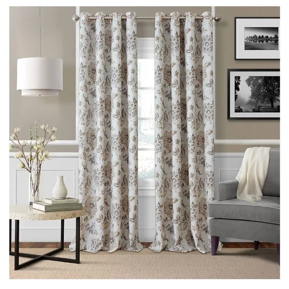 Elrene Home Sorrento Jacobean Floral Darkening single panel, 52 x 84” Natural
